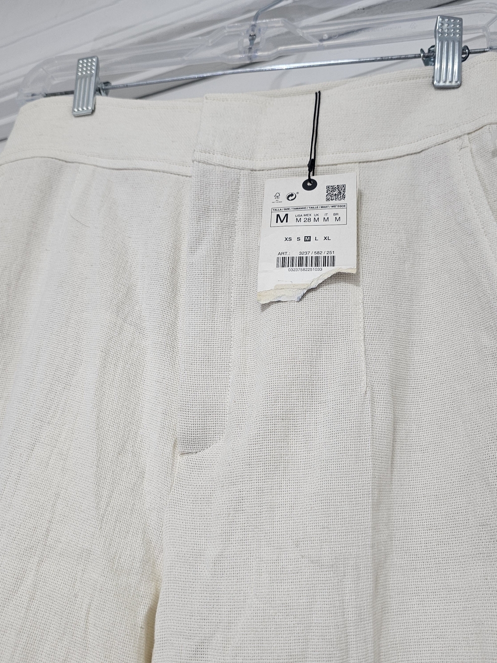 ZARA Women Beige Solid Wide-Leg Pants High Rise Lace Hem Pockets Zip Button M - Picture 5 of 12